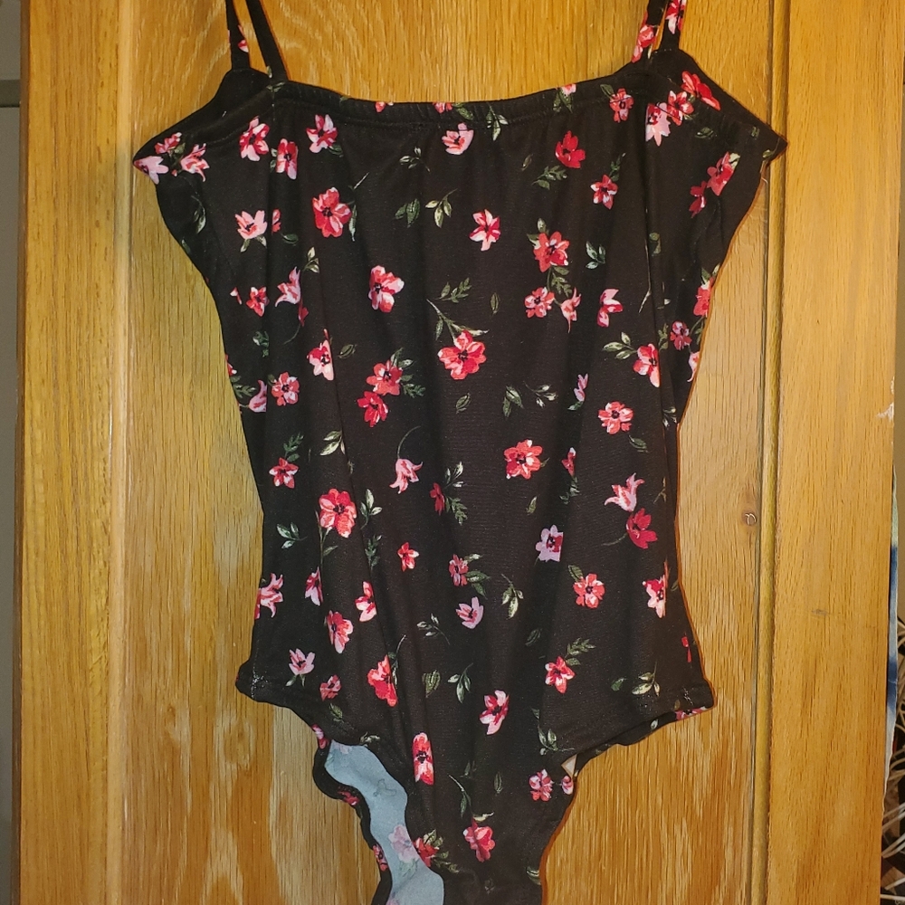 Black floral leotard